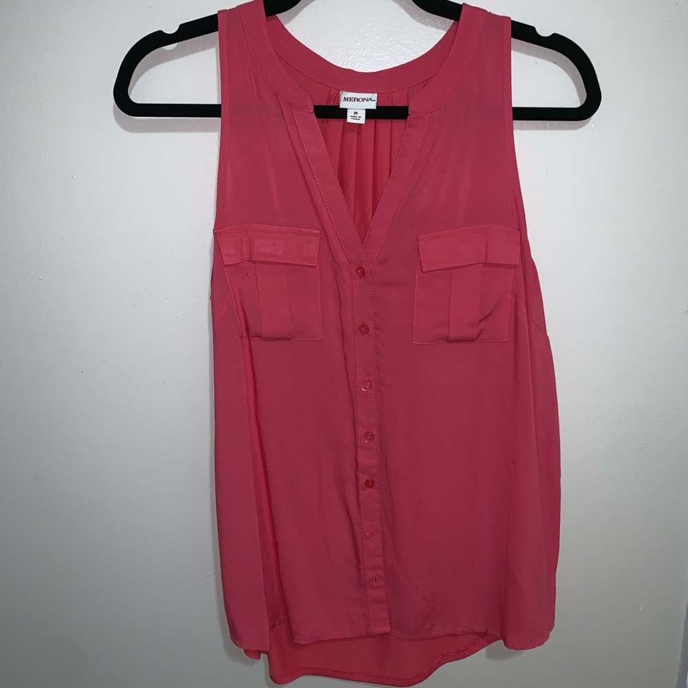 Pink Sleeveless Button Down Sz M